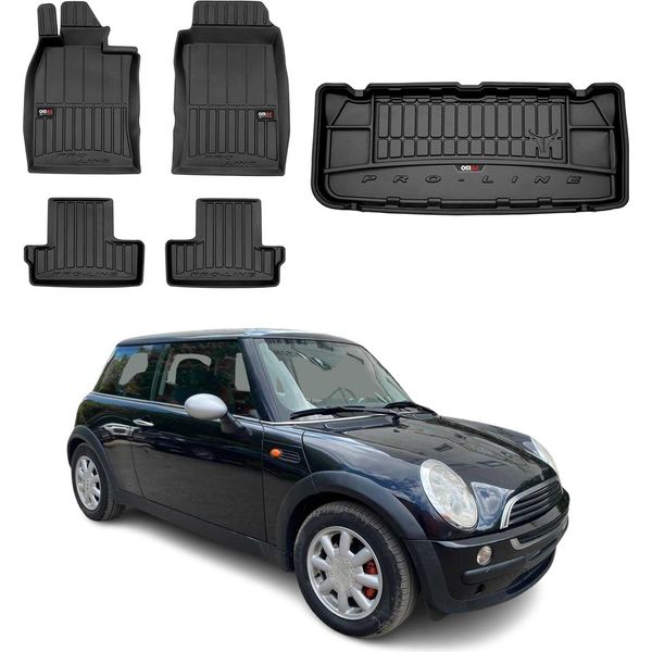 Set Di Tappetini E Fodere Per Bagagliaio Omac Per Mini One 2001-2006 In Gomma Nera 5X-image