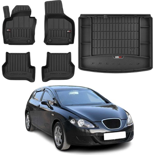 Set Di Tappetini E Fodere Per Bagagliaio Omac Per Seat Leon 2005-2012 In Gomma Nera 5X-image