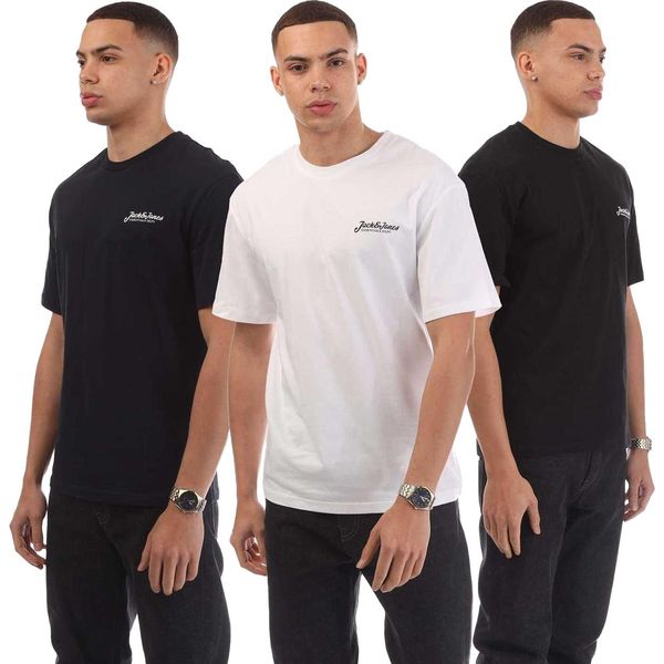 Jack And Jones - Maglietta "Beau Footprint"" Da Uomo (Confezione Da 3 Pezzi) GT5606 (S) (Marina/Bianco/Nero)"-image
