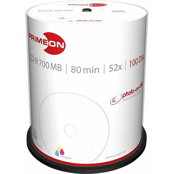 Primeon 2761106 Blank CD-R 80 700 Mb 100 Pc(S) Spindle Printable-image