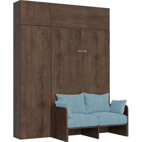 Itamoby - Letto Matrimoniale Francese A Scomparsa 140 Kentaro Con Divano E Mobili Noce, Azzurro-image