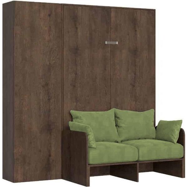 Itamoby - Letto Matrimoniale Francese A Scomparsa 140 Kentaro Con Divano E Colonna Noce, Verde-image
