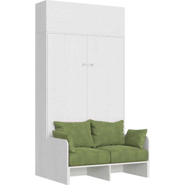 Itamoby - Letto Matrimoniale Francese A Scomparsa 140 Kentaro Con Divano E Pensile Bianco Frassino, Verde-image