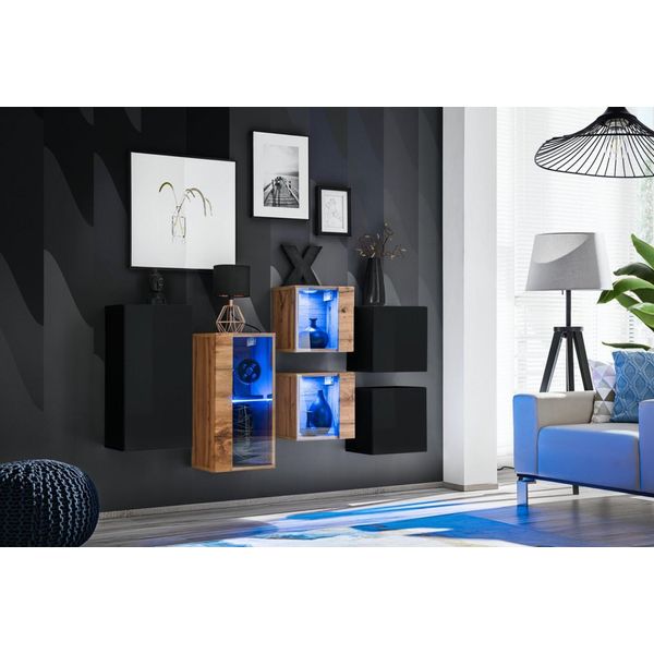 Mobili Soggiorno Rionata 4 - Nero / Rovere Wotan-image