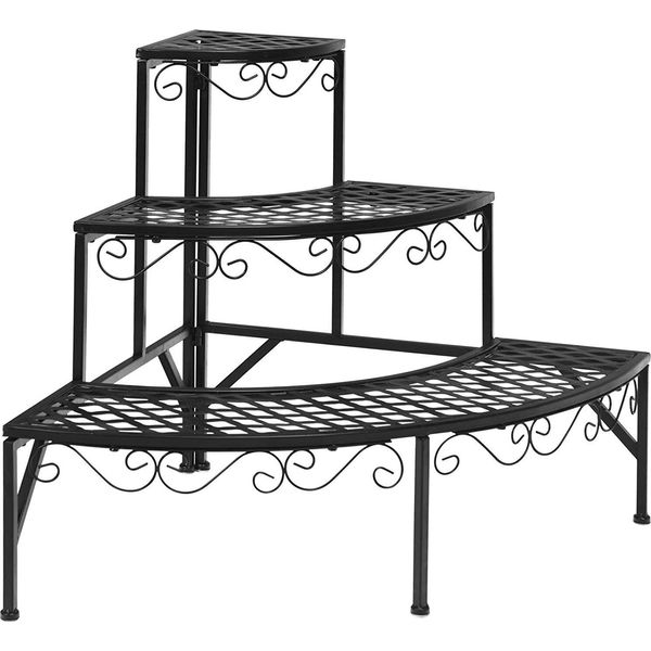 Costway Scaffale Per Piante In Metallo A 3 Ripiani, Scaffale Multifunzionale Per Piante Scaffale Espositivo Per Interni Ed Esterni, Scaffale Per Piante Scaffale Per Fiori Per Terrazza Giardino Balcone-image