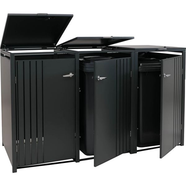 Coperchio Per Cestino A 3 Scomparti HWC-O67, Cestino Con Coperchio, Metallo 122X200X84Cm 83Kg ~ Antracite-image