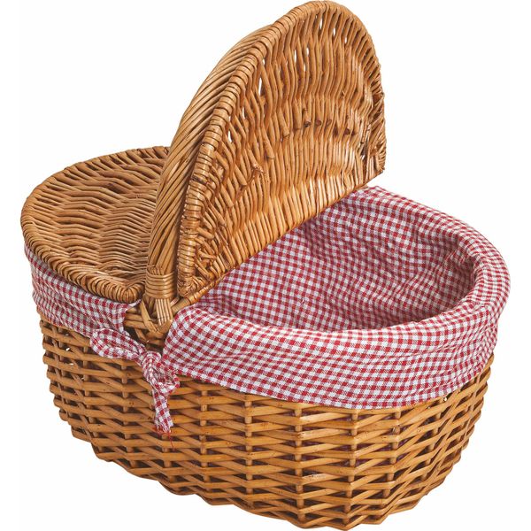 1.02 Cestino Da Picnic In Vimini Con Coperchio - Tessuto Rosso/Bianco-image