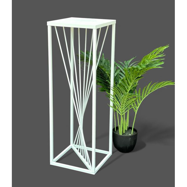 Dandibo Sgabello Per Fiori In Metallo Bianco Quadrato 70 Cm Tavolino Portafiori 96566 Colonna Di Fiori Design Moderno Sgabello Portapiante-image