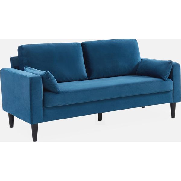 Sweeek - Divano A 3 Posti Con Rivestimento In Velluto E Gambe In Legno - Blu-image