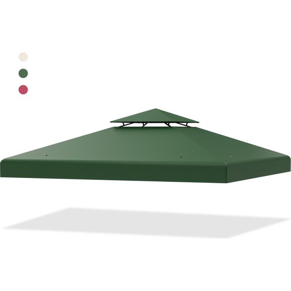 Costway 3X3M Tetto Di Ricambio Per Gazebo, Copertura Di Ricambio Per Gazebo A Doppio Tetto Con Fori Di Drenaggio E Chiusure In Velcro, Copertura Per Gazebo (Verde Scuro)-image