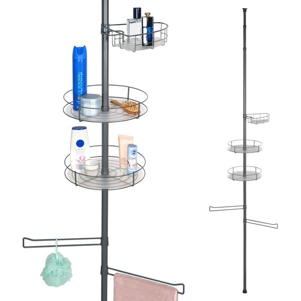Bremermann Scaffale Telescopico Per Bagno, 3 Cestini, 2 Aste, Fino A Max. 290 Cm Circa, Grigio-image