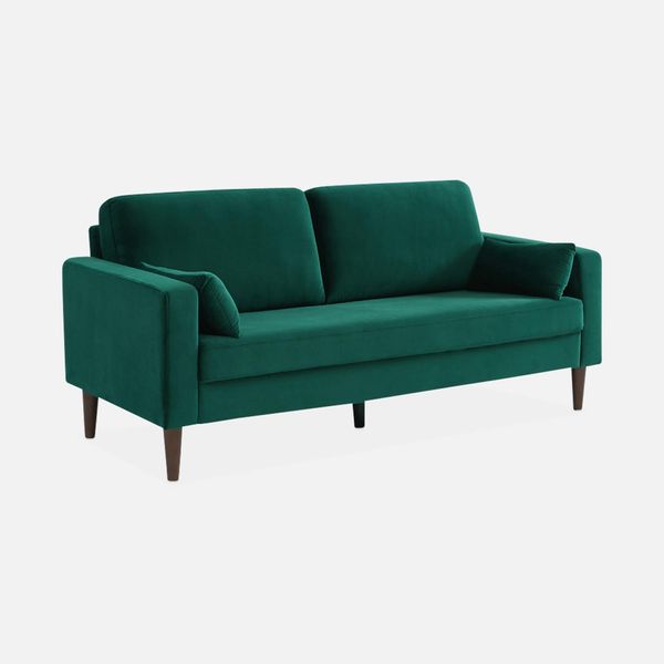 Sweeek - Divano A 3 Posti Con Rivestimento In Velluto E Gambe In Legno - Verde-image
