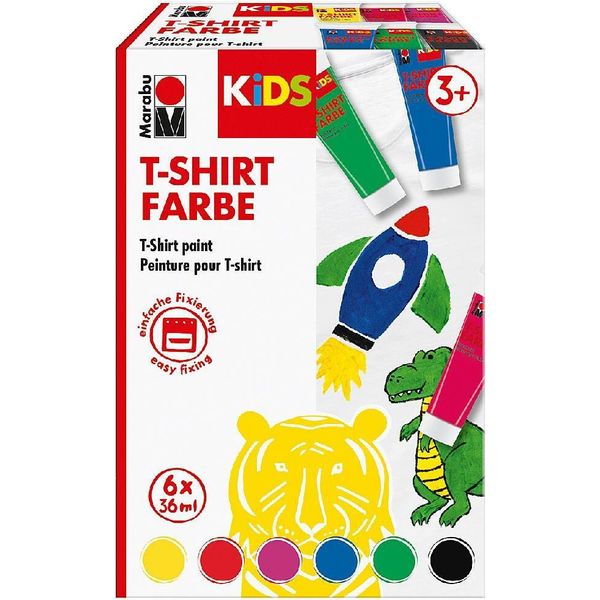 Marabu 308000000010 Vernice Per Magliette Marabu Kids, 36 Ml, Tubetto, Set Da 6-image