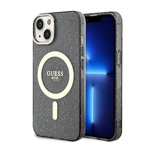 Guess Guhmp14Mhcmcgk Custodia Rigida Per Iphone 14 Plus/ 15 Plus 6.7 Czarny/Nero Glitter Oro Magsafe-image