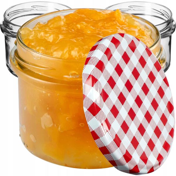 Kadax Barattoli Per Conserve Con Coperchio "Tartu"", Barattoli Per Conserve, 235Ml, 20 Pezzi, Coperchio Rosso A Scacchiera"-image