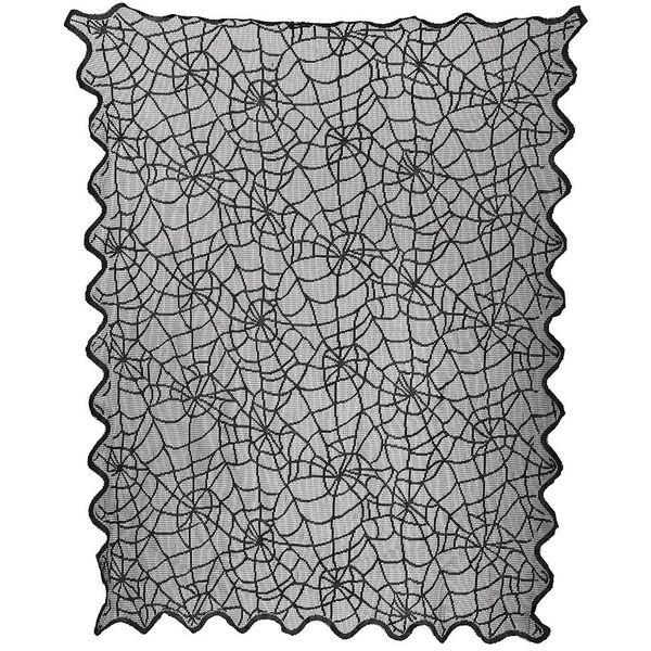 Decorazione Da Tavola Halloween Ragnatela Nera Pizzo Mistico Tovaglia Decorazione Spettrale Topper Da Tavola Spaventoso Design Alternativo 100X75 Cm Atmosfera Elegante, Colore: Nero-image