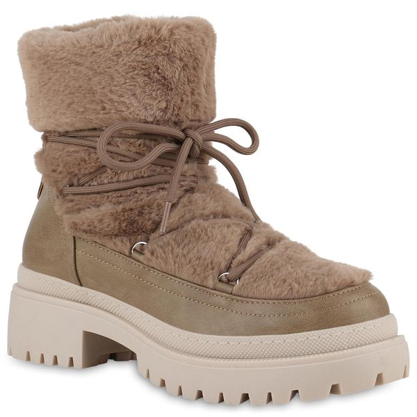 Van Hill Donna Foderato Stivaletti Stringati Stivaletti Scarpe Comode 840720, Colore: Beige, Taglia: 36-image