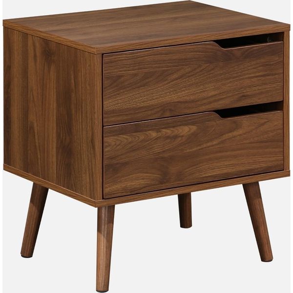Comodino In Legno Tinto Noce, 2 Cassetti, Marrone-image