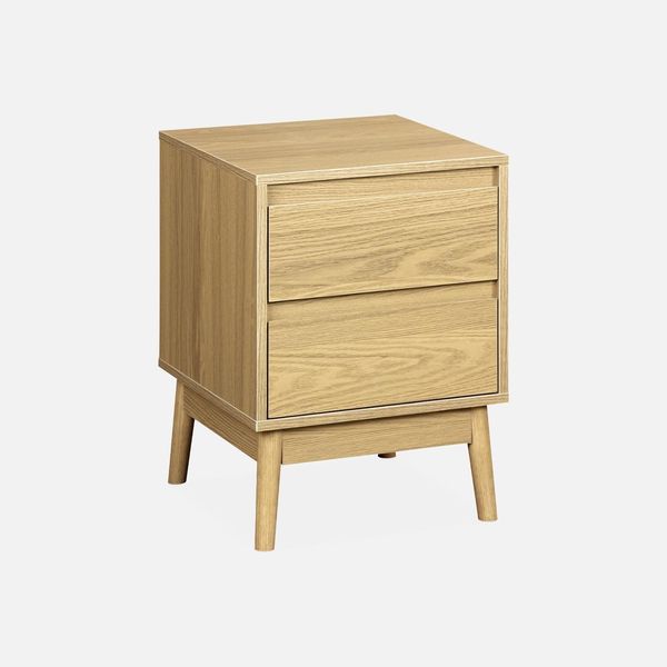 Comodino Effetto Legno Con Due Cassetti, Marrone Naturale-image