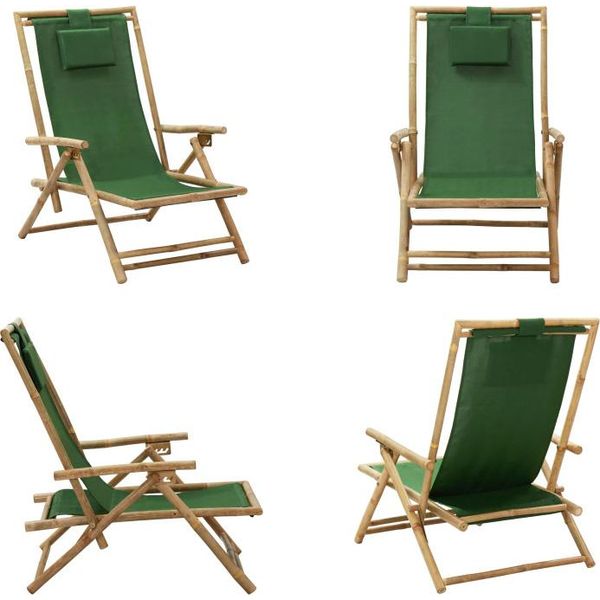 Vidaxl Sedia Reclinabile Verde In Bambù E Tessuto - Sedia Reclinabile - Sedia Pieghevole - Sedie Pieghevoli - Sedia-image