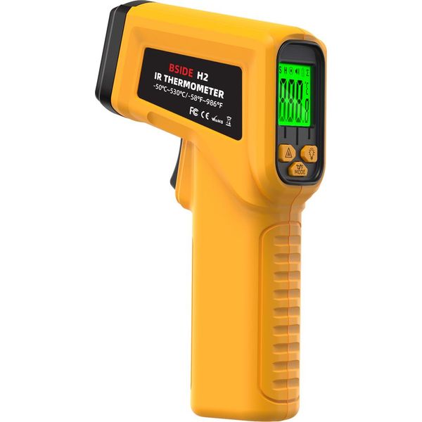 Termometro A Infrarossi -50~530 °C Con Laser, 12:1, Senza Contatto, Emissività Regolabile, Lcd, Per La Misurazione Della Temperatura In Ambito Industriale, Cucina, Auto E Hvac-image
