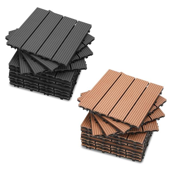 Set Di 33 Piastrelle In Legno Wpc Tolletour, Piastrelle In Wpc 3M², Superficie Antiscivolo, Piastrelle A Incastro Effetto Legno - Marrone, 30X30Cm Al Pezzo-image
