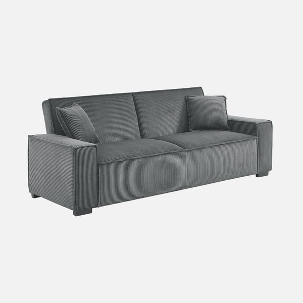Sweeek - Divano A 3 Posti Con Funzione Letto E Rivestimento In Velluto A Coste - Grigio Scuro-image