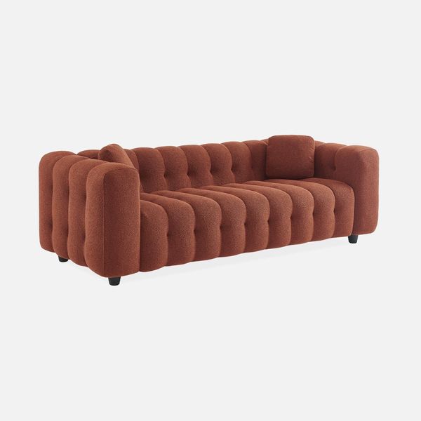 Sweeek - Divano A 3 Posti Con Rivestimento Bouclé Strutturato E Capitonné - Terracotta-image