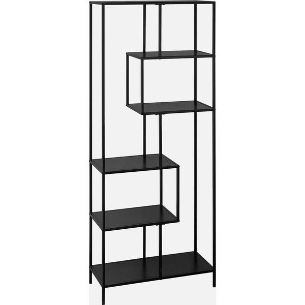 Libreria Asimmetrica In Metallo Nero A 6 Livelli, Nero-image