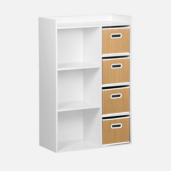 Libreria Per Bambini Con 4 Cestini In Fibra Vegetale, Naturale-image