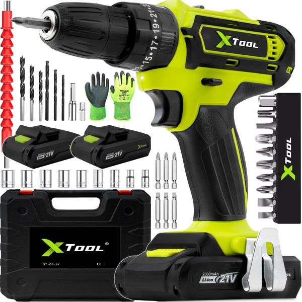 Set Trapano A Percussione A Batteria Xtool 21V, Avvitatore A Batteria Con 2 Batterie Agli Ioni Di Litio 2000 Mah 2 Velocità 25 Livelli Di Coppia Trapano Con Luce Led Con Custodia-image