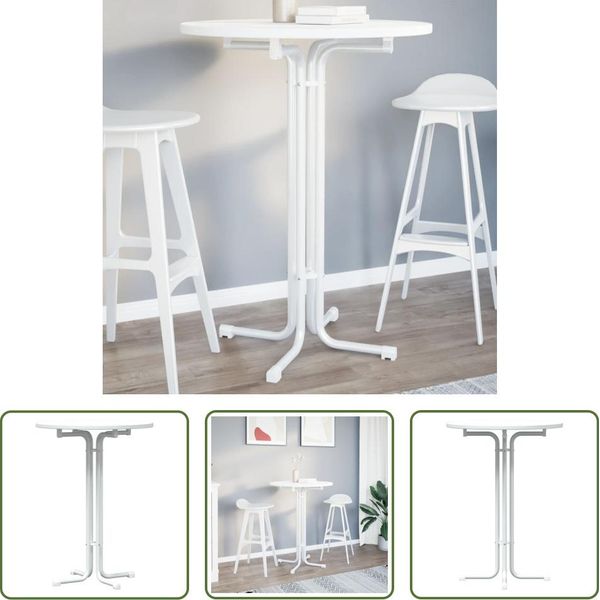 The Living Store Tavolo Da Pranzo Bianco Ø80X110 Cm Legno E Acciaio-image