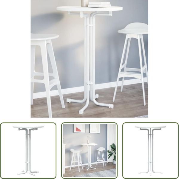 The Living Store Tavolo Da Pranzo Bianco Ø70X110 Cm Legno E Acciaio-image