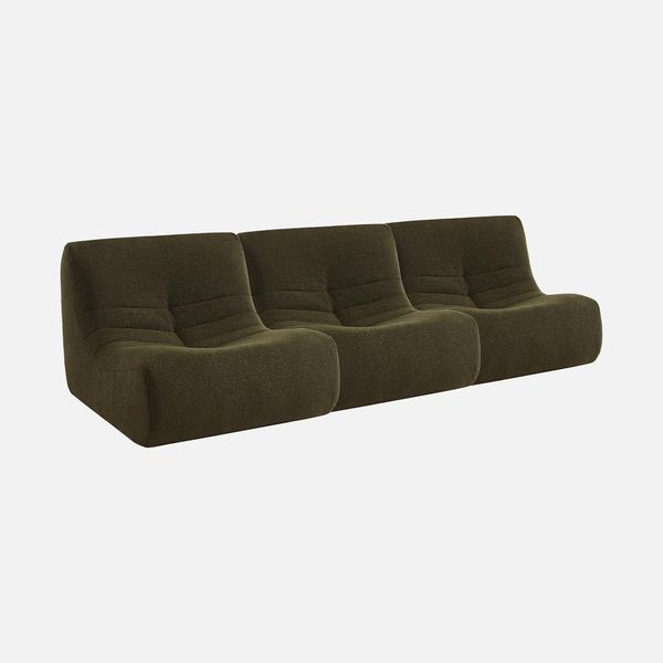 Sweeek - Set Di 3 Poltrone Modulari A 1 Posto Con Rivestimento Bouclé Strutturato - Kaki-image