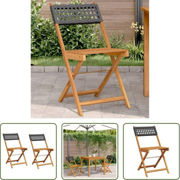 The Living Store Sedie Da Bistrot 2 Pz. Nere In Legno Massiccio Di Acacia E Poly Rattan-image