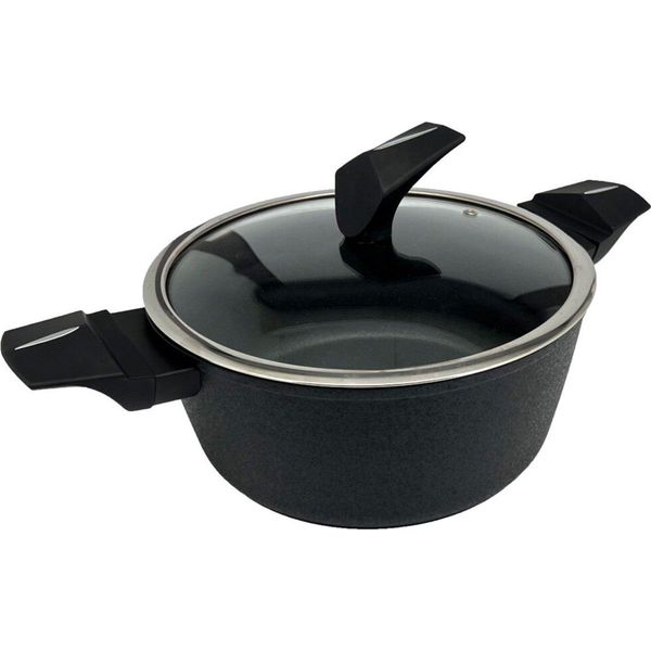 Pentola Con Coperchio In Vetro E Manico Ergonomico Rivestimento Antiaderente Pentola Nera ø24 Cm-image