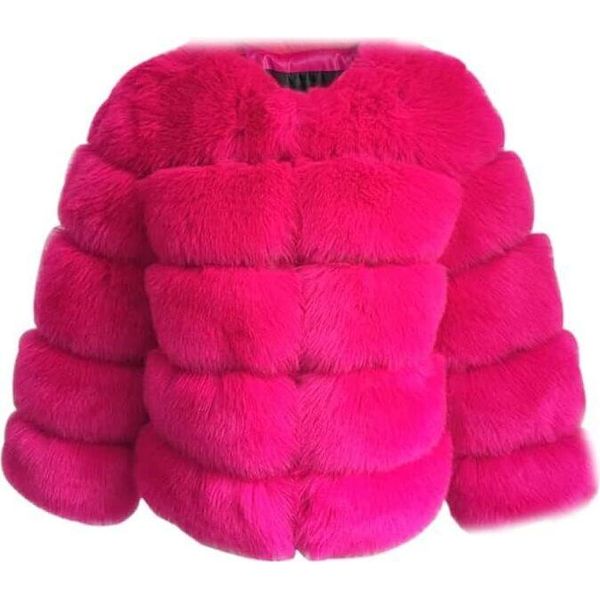 Ladies Faux Fur Coat Short Faux Fur Winter Jacket Faux Fur Outerwear Unicoloured Thick Parka Winter Coat, Ladies , Rosa, Xl-image