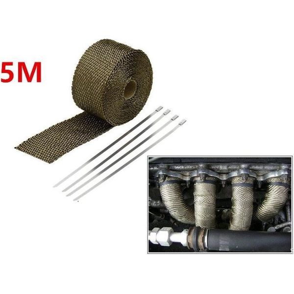 Testata Di Scarico In Fibra Di Basalto Wrap 5Cm Wide 5/10/15M Lunghezza Nastro Termico Moto - Titanio Oro-image