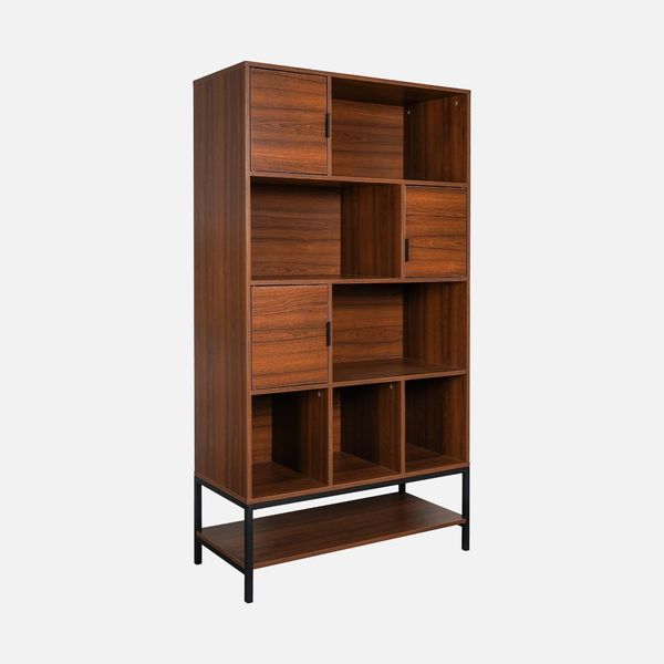 Libreria Effetto Legno Tinto Noce, 9 Scomparti, Marrone-image