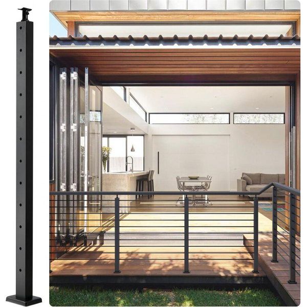 Paletto Per Balcone - Paletto Per Ringhiera - Paletto Per Ringhiera Da Terrazzo Nero - 107X2,54X5Cm - Robusta Protezione Per Il Balcone - Resistente Alle Intemperie E Duratura-image