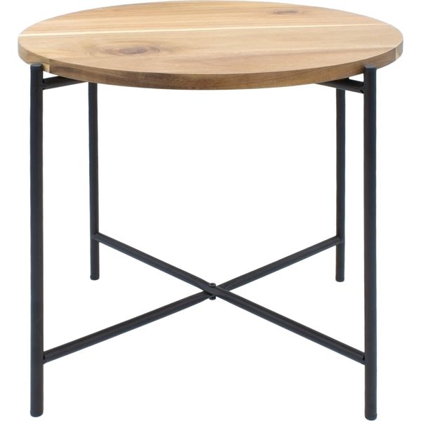 2.03 Tavolino In Metallo Con Piano In Acacia - Ca. Ø 45 Cm X 38 Cm - Tavolino Decorativo In Legno-image