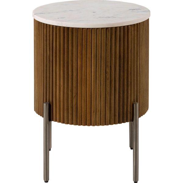 MASSIVMOEBEL24 | Tavolino D'appoggio In Legno Di Mango 40X40X52 Laccato Marrone - Marmo Bianco Barcelona #230-image