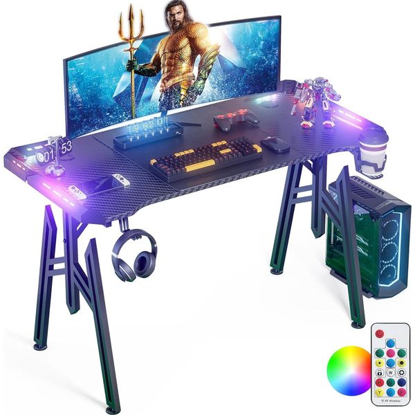 Yuenfong Scrivania Da Gioco 120X60 Cm Scrivania In Piedi A Forma Di Ala Scrivania Da Gioco Con Led Scrivania Da Computer Scrivania Da Gioco Per Pc Per Casa Ufficio Scrivania Ad Angolo (M-Frame)-image