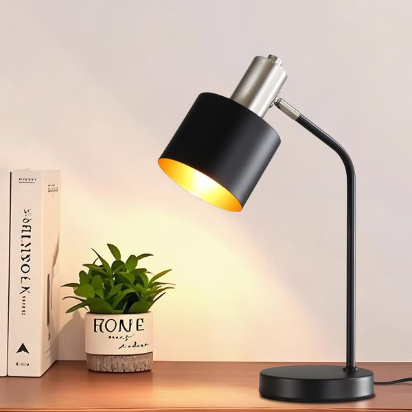 Zmh Lampada Da Tavolo Vintage Lampada Da Comodino Cavo E27 Lampada Da Tavolo Soggiorno Nero Oro Lampada Da Scrivania Retrò Lampada Da Lettura Girevole Tavolo Base Lampada Da Notte Letto Per Camera Da Letto-image