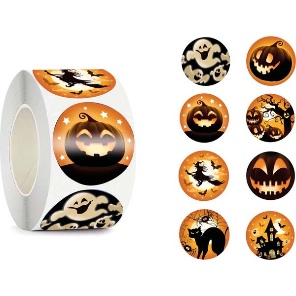 Halloween Zucca Fantasmi Streghe Adesivo Rotolo Decorazione Spettrale Notte Accessori Festa Divertimento Castello Infestato Gatto, Colore: Multicolore-image