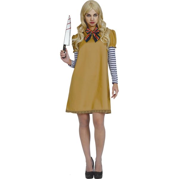 Costume Da Bambola Di Halloween Inquietante Creativo Accattivante Unico Inquietante Incarnazione Striscia Fiocco Spaventoso Autunno Spaventoso, Dimensioni: 42 - 44 (L) Colore: Marrone-image