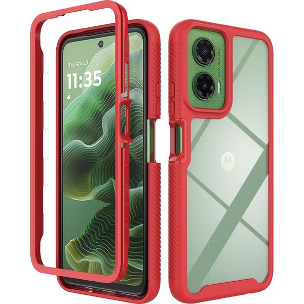 Custodia Per Motorola Moto G35, Copertura Posteriore Trasparente Ibrida, Robusto Paraurti In Tpu, Custodia Antiurto Rossa-image