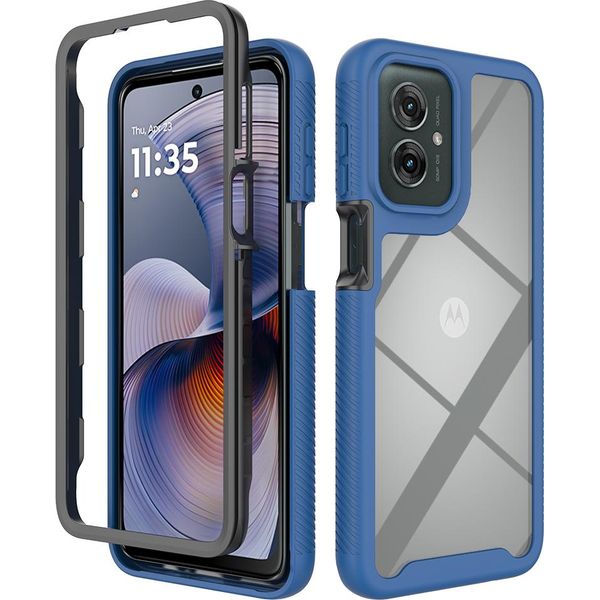 Custodia Per Motorola Moto G55, Copertura Posteriore Trasparente Ibrida, Robusto Paraurti In Tpu, Custodia Antiurto Blu Reale-image