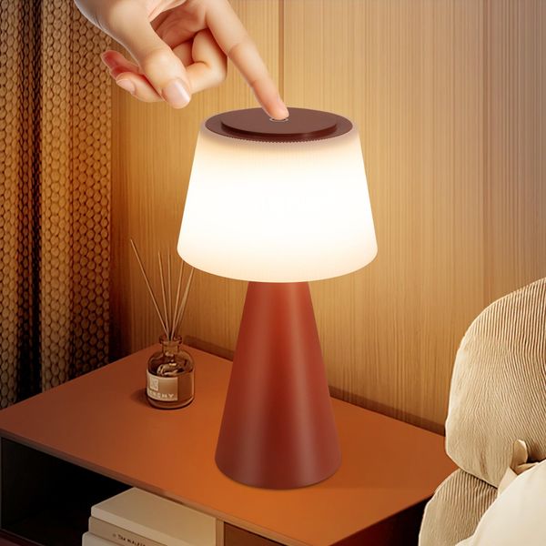 Zmh Lampada Da Tavolo Lampada Da Letto Ricaricabile Led 3600Mha Lampada Da Tavolo Senza Fili Lampada Dimmerabile A Tocco Con Batteria Rossa Ricaricabile Usb Lampade Da Tavolo Per Soggiorno Moderno Camera Da Letto Esterna-image