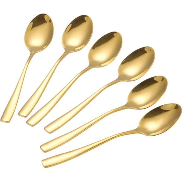 Set Di 6 Cucchiai Da Portata Dorati In Acciaio Inossidabile Di Alta Qualità - Moderni Ed Eleganti-image